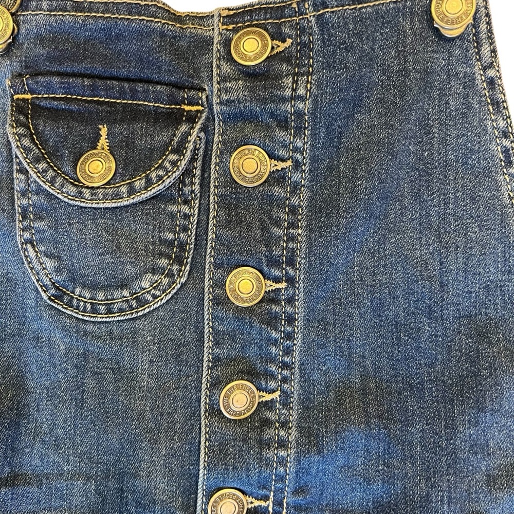 FREE PEOPLE Alvin Flared Overall Y2K Retro Raw Hem Denim Blue Size 28 - Picture 7 of 15